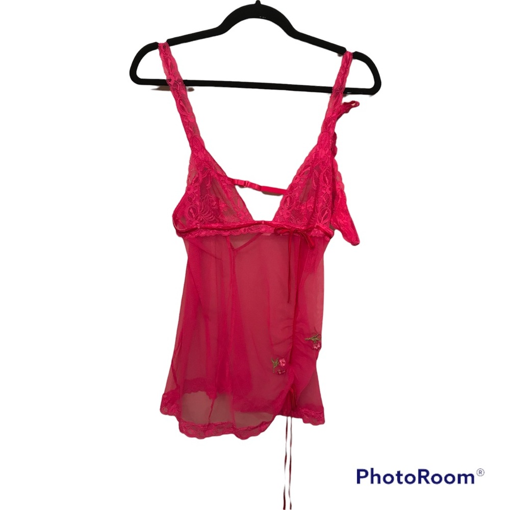 New Victoria’s Secret pink lace sheer babydoll lingerie set.NWOT.Size S
